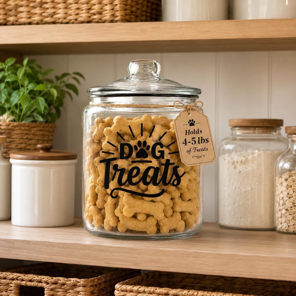 Glass Dog Treat Jar - Airtight Lid