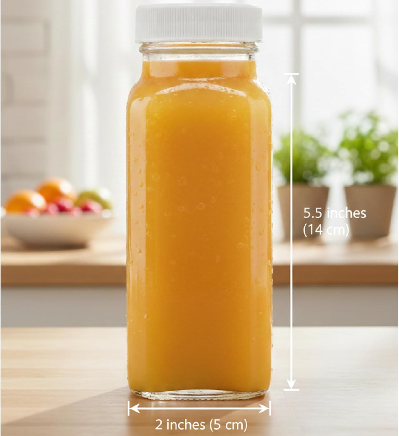 8oz Square Glass Juice Shot Bottles with Airtight Lids