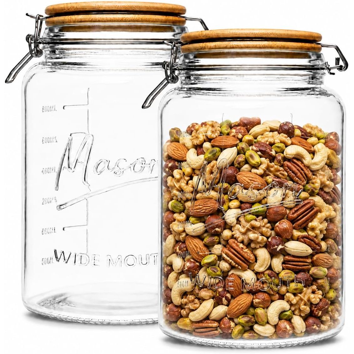 1 Gallon Round Glass Mason Jar - Bamboo Swing-Top Lid