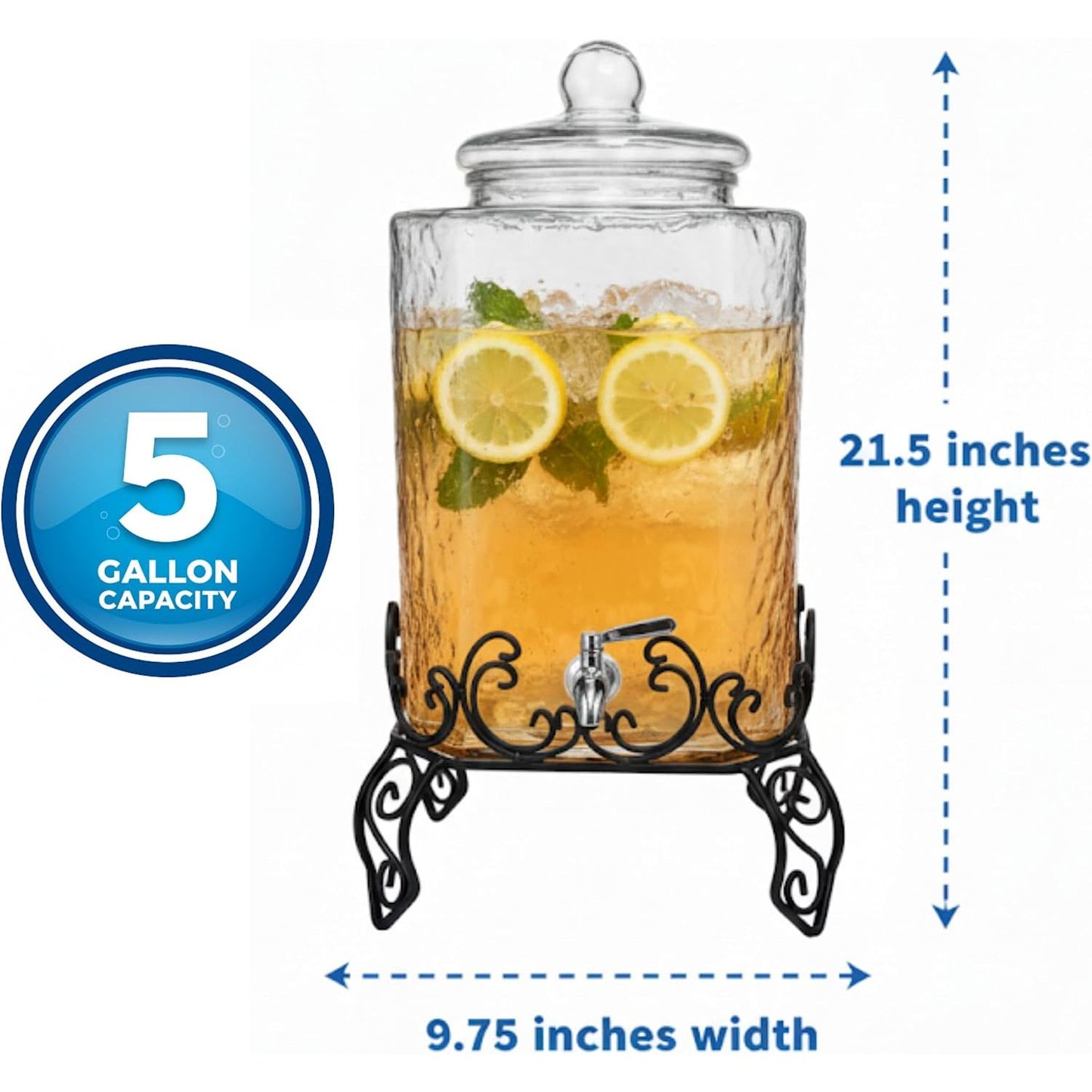 5 Gallon Glass Beverage Dispenser - Stainless Steel Spigot