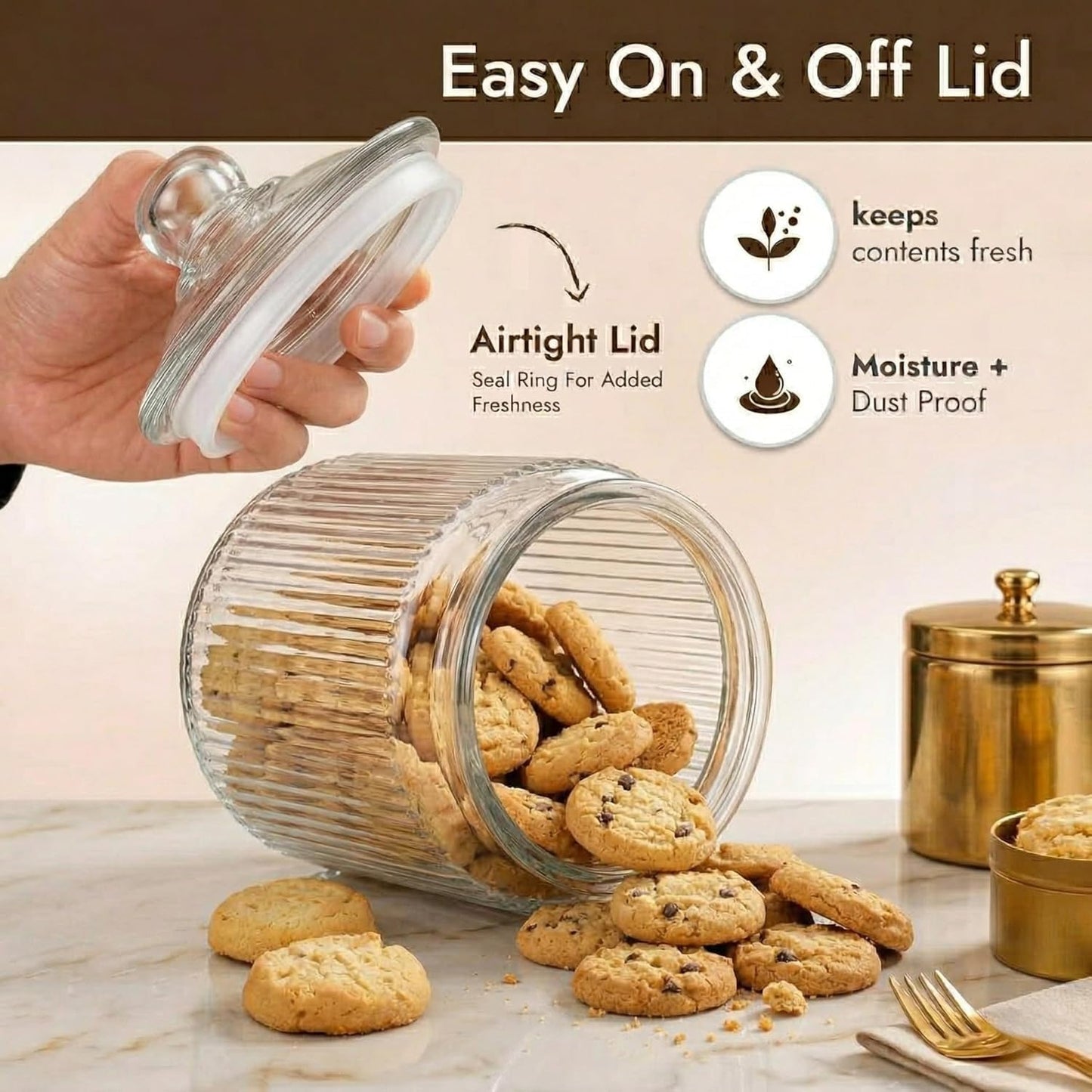 1 Gallon Ribbed Glass Cookie Jar with Airtight Lid