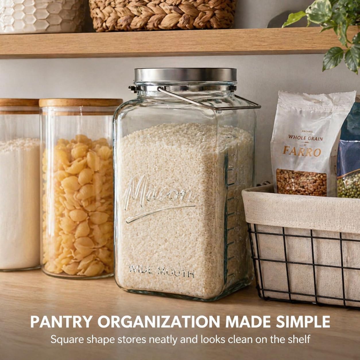 2 Gallon Square Glass Mason Jar - Metal Lid with Carry Handle