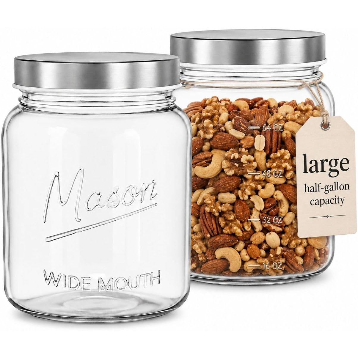 64 oz square glass mason jar with airtight metal lid