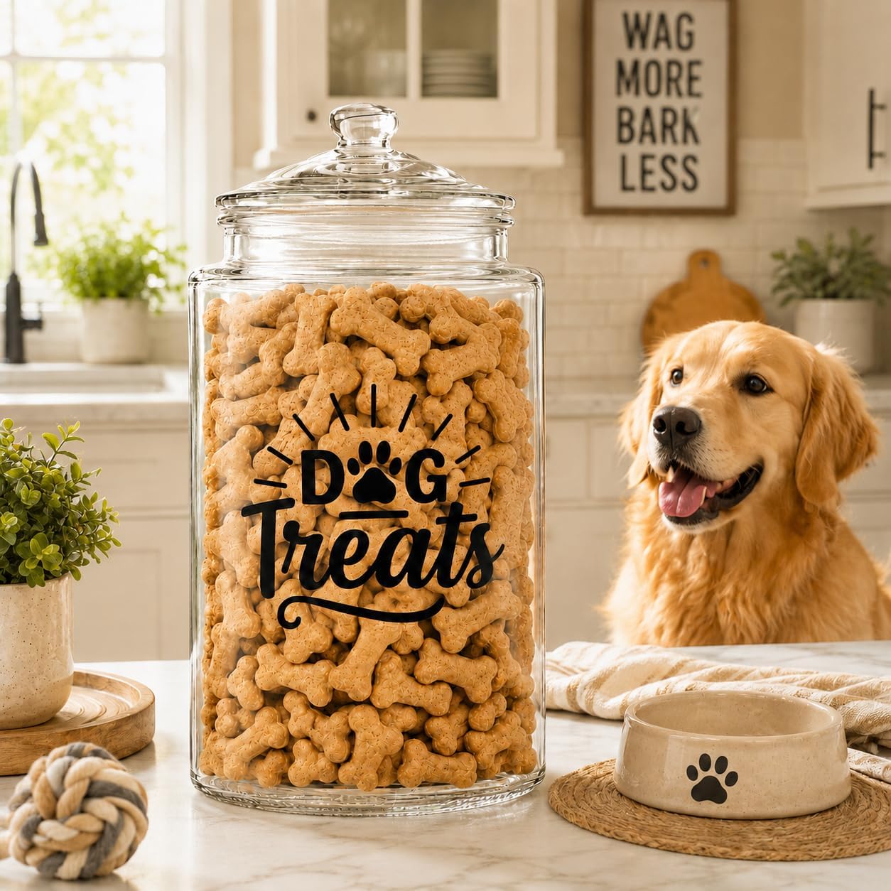 Glass Dog Treat Jar - Airtight Lid