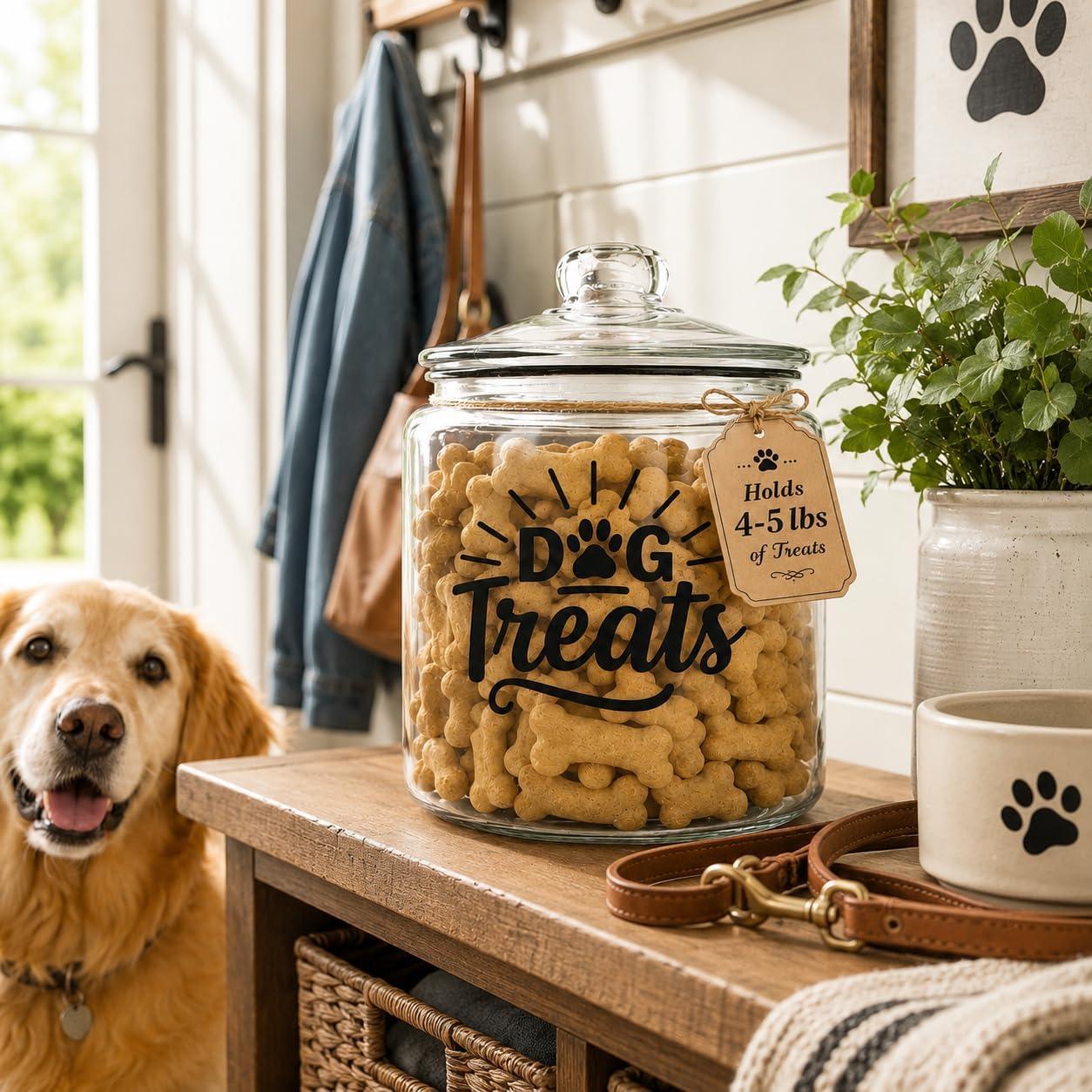 Glass Dog Treat Jar - Airtight Lid