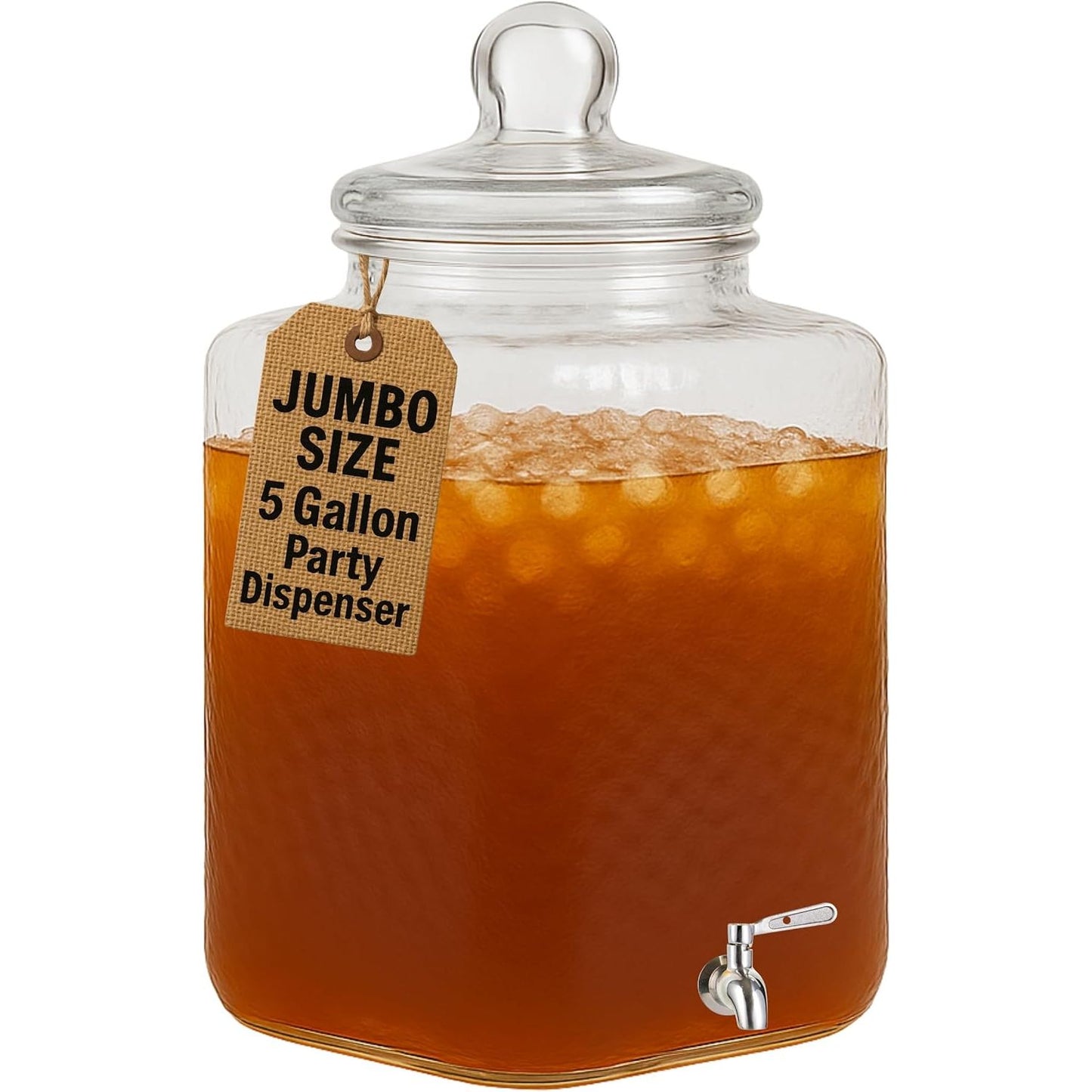 5 Gallon Glass Beverage Dispenser - Stainless Steel Spigot