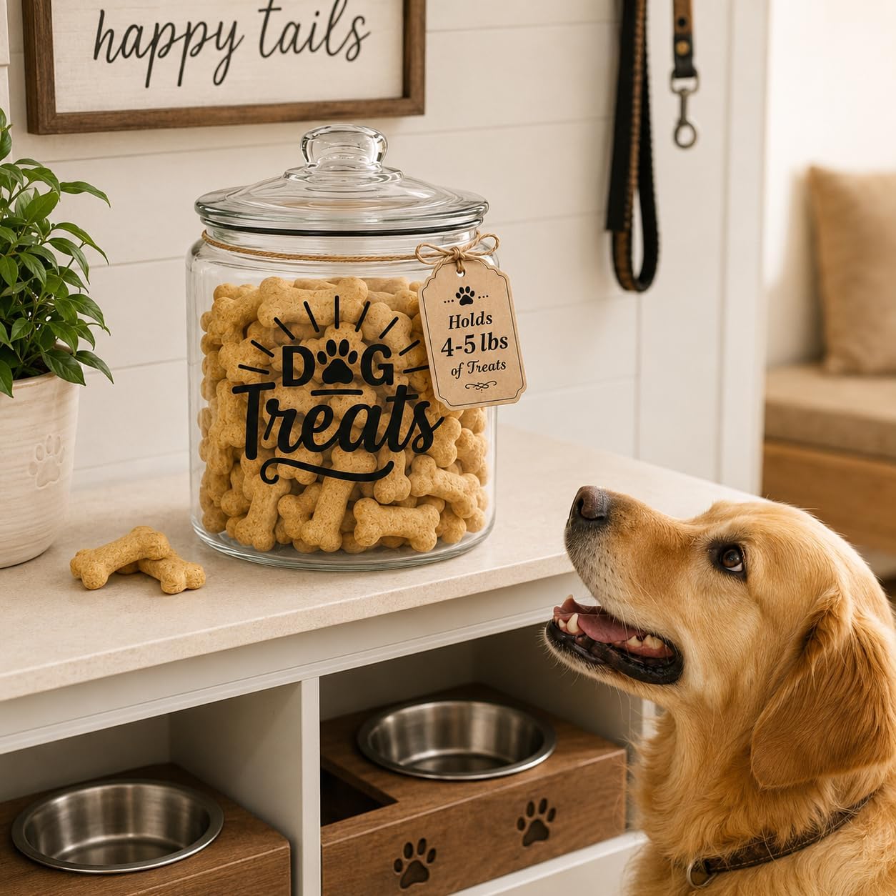 Glass Dog Treat Jar - Airtight Lid