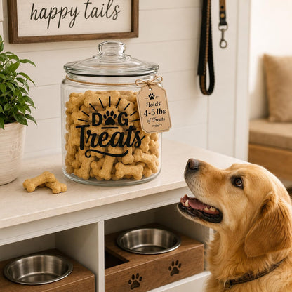 Glass Dog Treat Jar - Airtight Lid