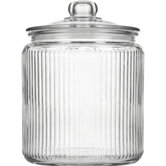 1 Gallon Ribbed Glass Cookie Jar with Airtight Lid