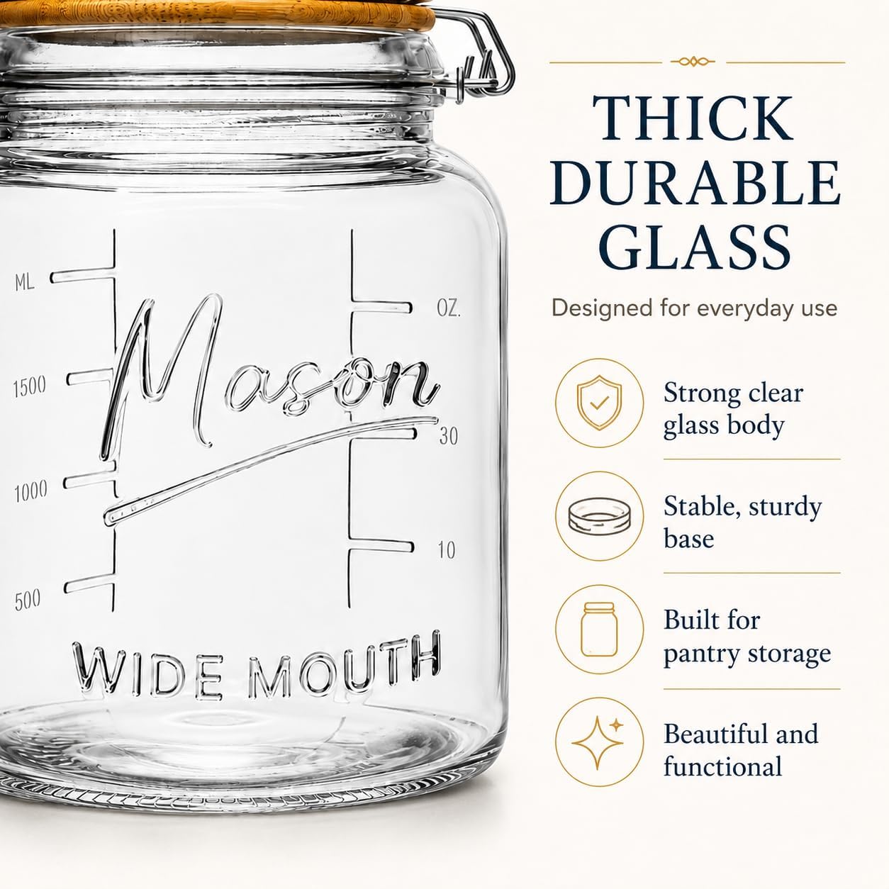 Half Gallon Round Glass Mason Jar - Bamboo Swing-Top Lid