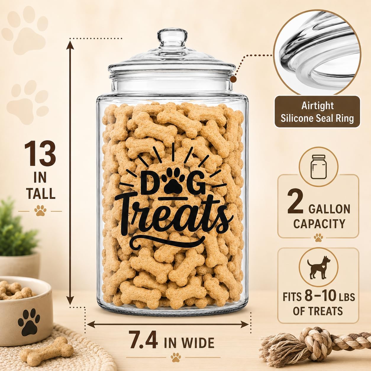 Glass Dog Treat Jar - Airtight Lid