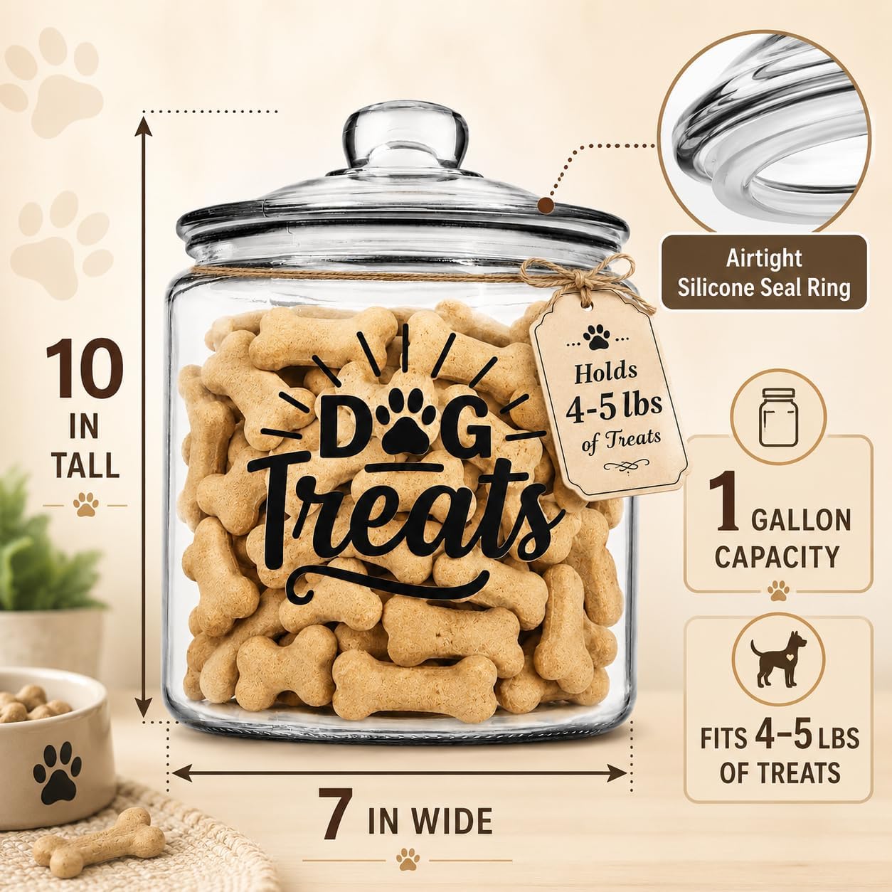 Glass Dog Treat Jar - Airtight Lid