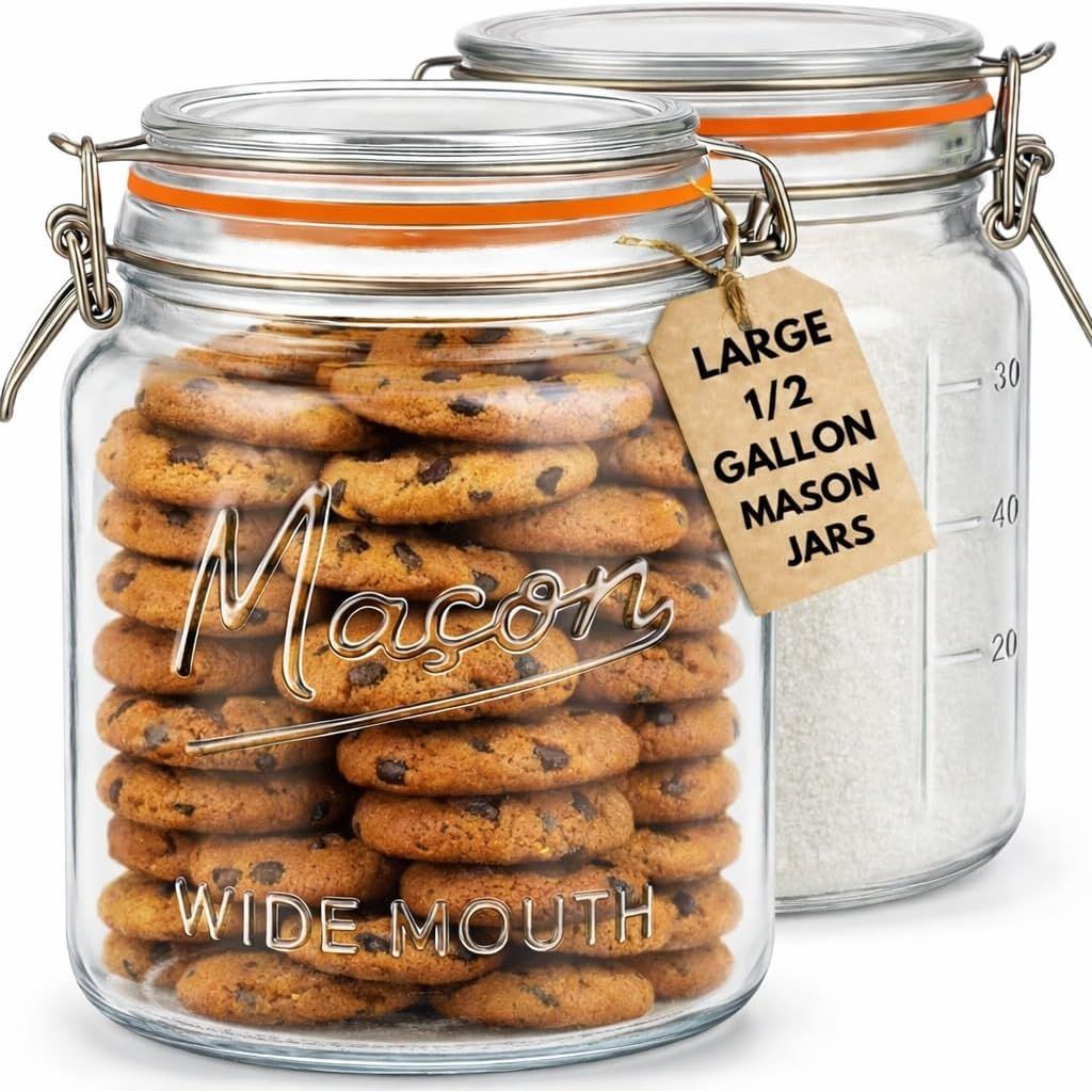 64 oz square glass mason jar with swing top clamp lid
