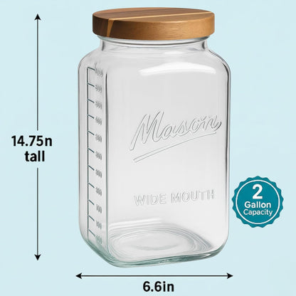 2 gallon square glass jar wooden lid, view 5