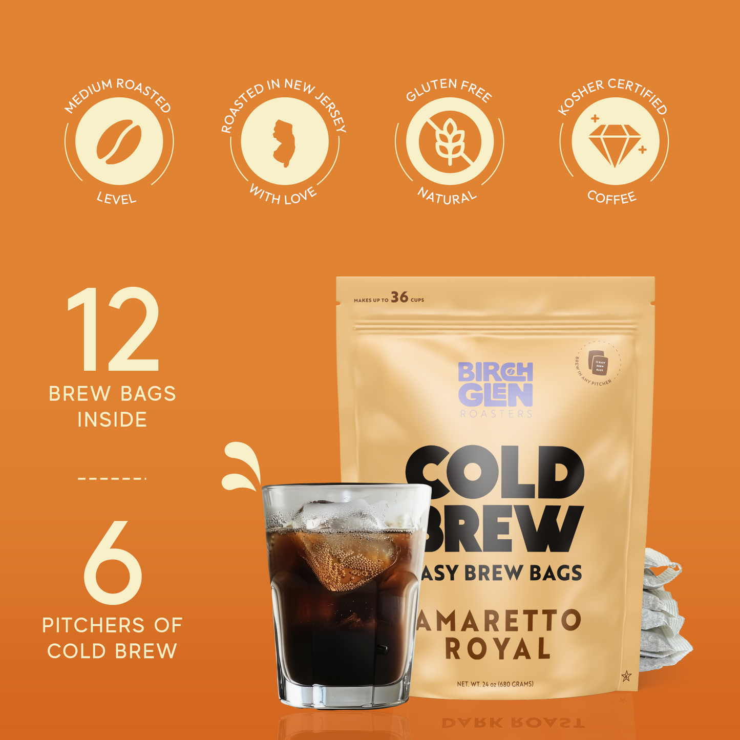 Birch Glen Cold Brew Coffee Pitcher Packs -  12 Bags - Irish Cream