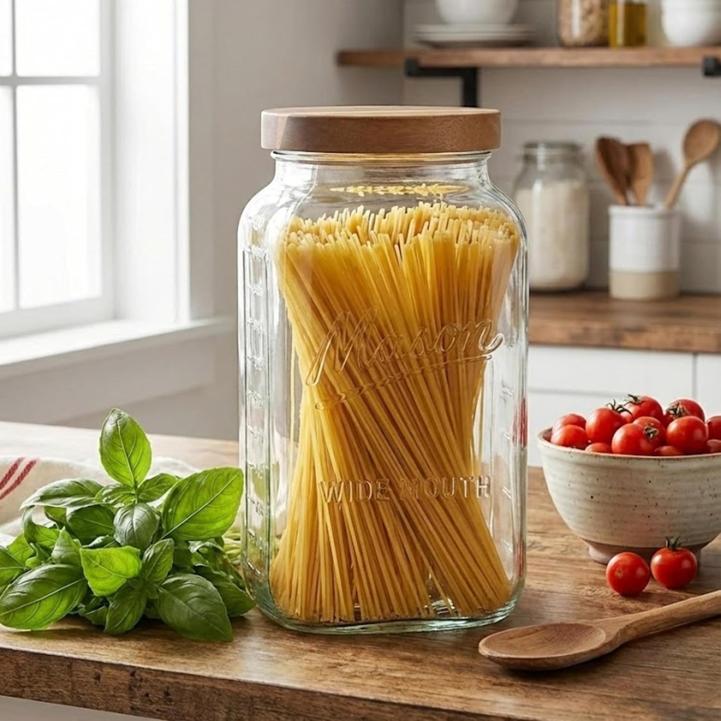 2 Gallon Square Glass Mason Jar - Wooden Lid