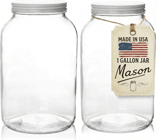 1 Gallon Glass Jar with Lid Gallon Mason Wide Mouth Large Glass Jar for Fermenting Pickling Canning Fermentation Jar Kombucha Food Storage 1 Gallon Jar Made in USA