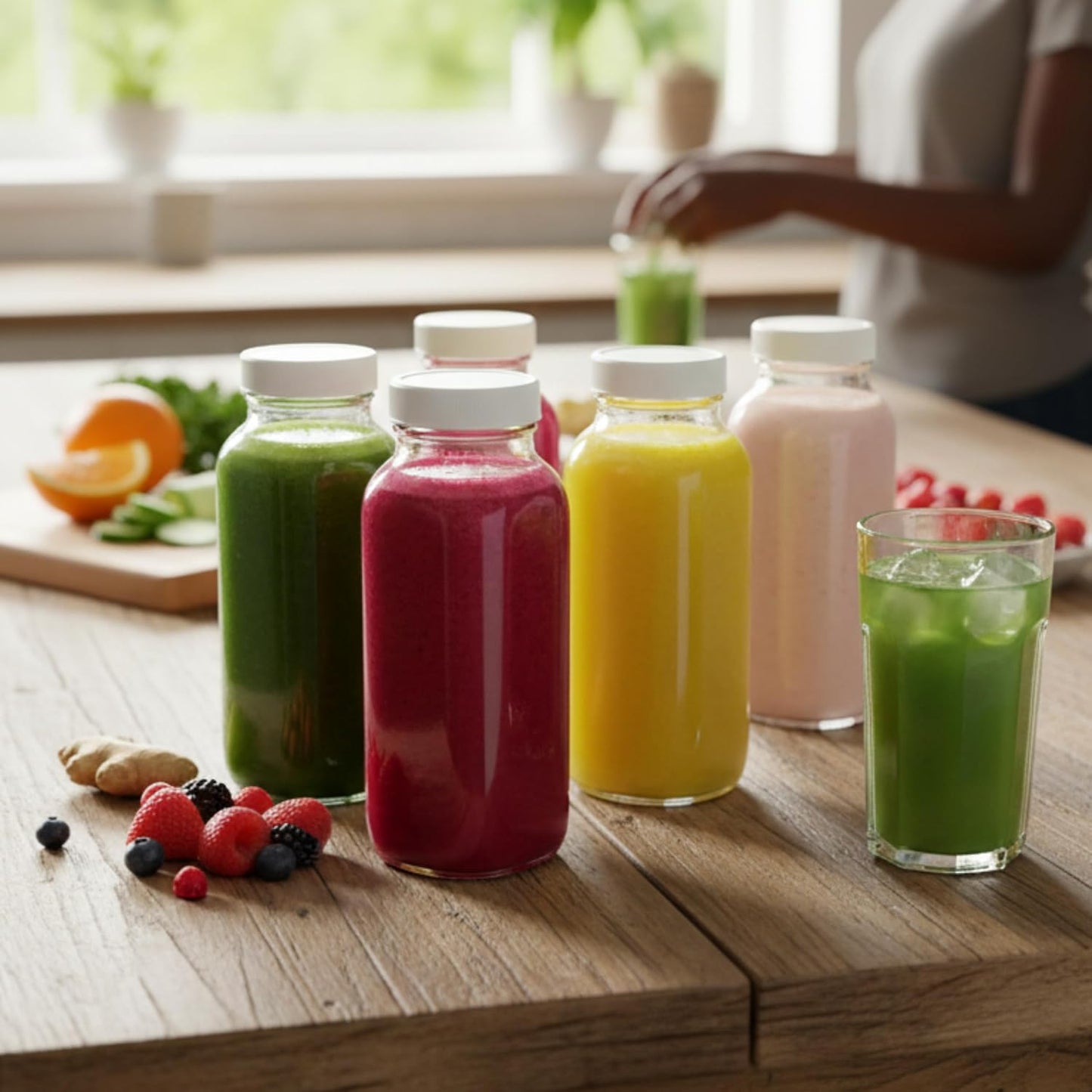 8oz Square Glass Juice Shot Bottles with Airtight Lids