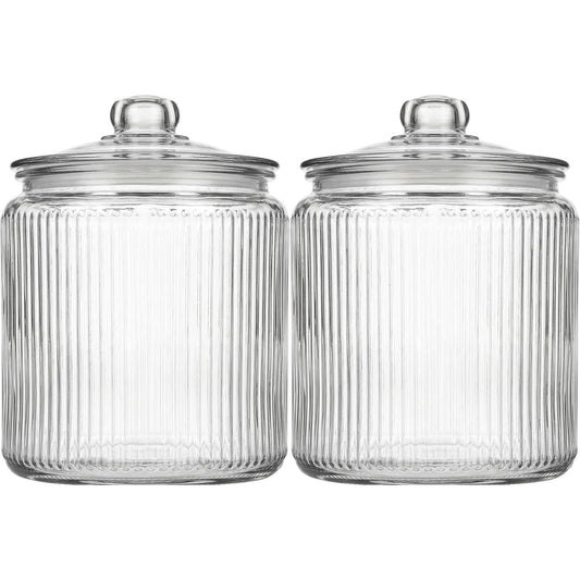 1 Gallon Ribbed Glass Cookie Jar with Airtight Lid