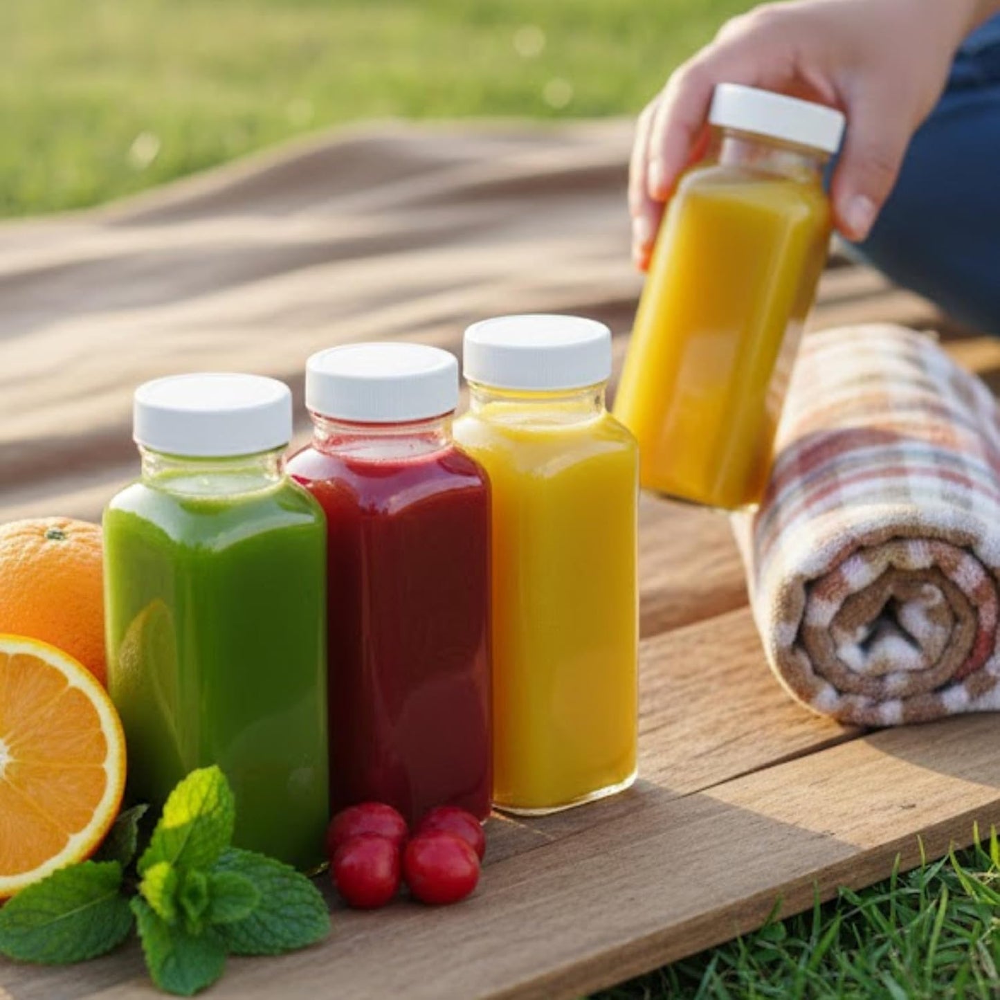 8oz Square Glass Juice Shot Bottles with Airtight Lids