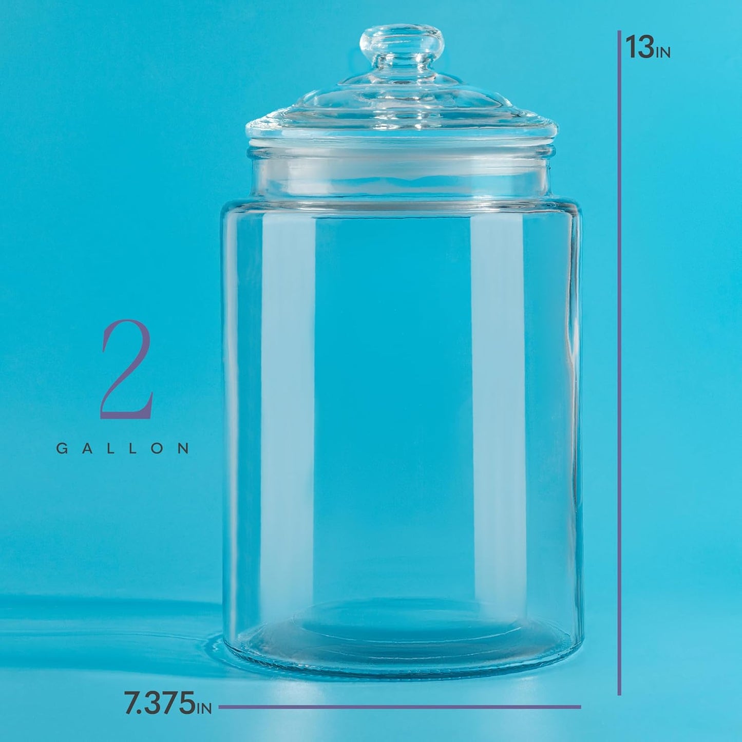 2 Gallon Tall Glass Cookie Jar with Airtight Lid