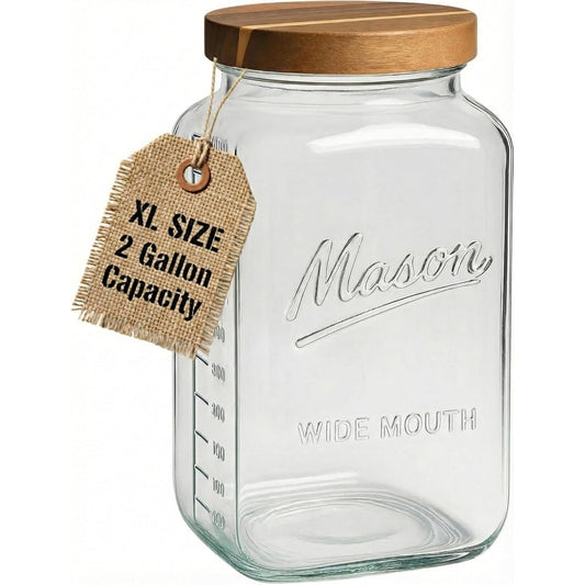 2 gallon square glass mason jar with wooden lid