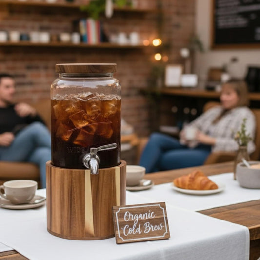 Wooden lid drink dispenser stainless spigot detail