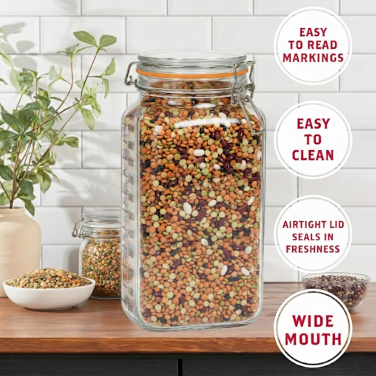 2 Gallon Square Glass Mason Jar - Swing Clasp Lid