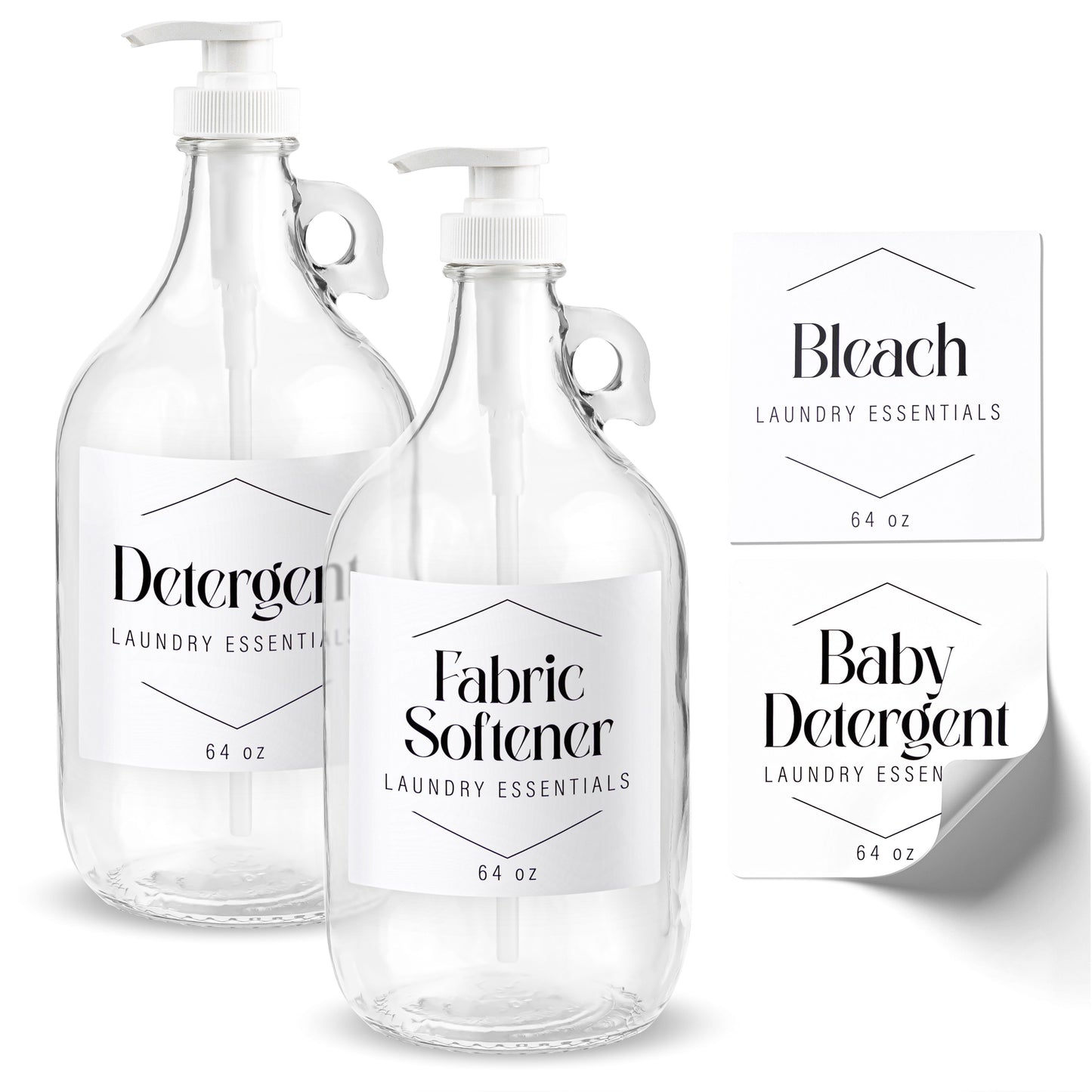 Half gallon glass detergent pump bottles, pack of 2