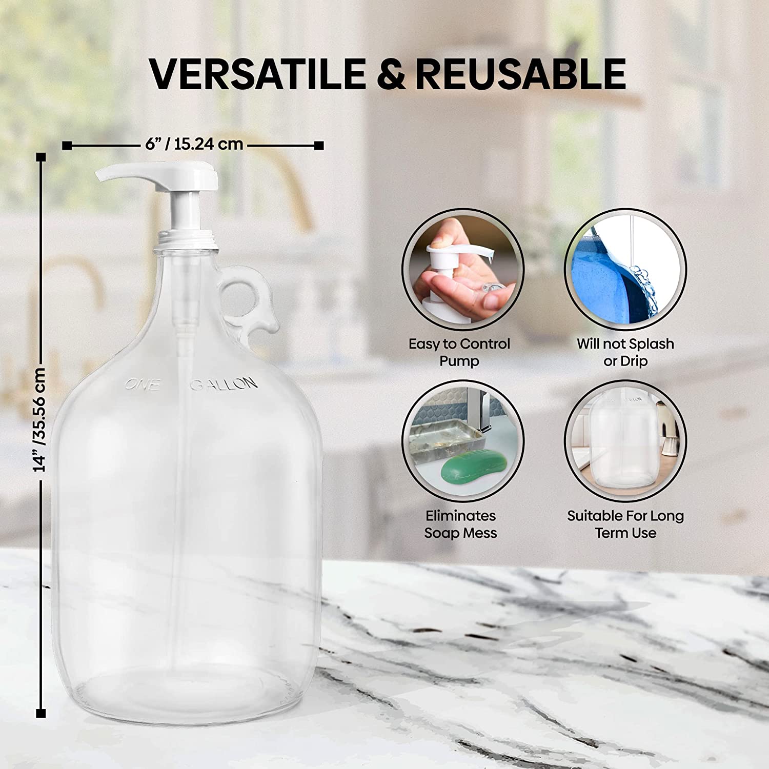 Gallon glass jug wide mouth for easy detergent refills
