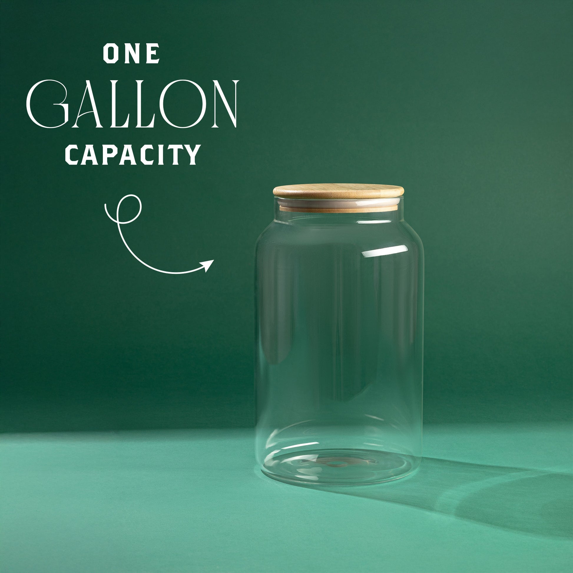 Borosilicate gallon jar filled with staples