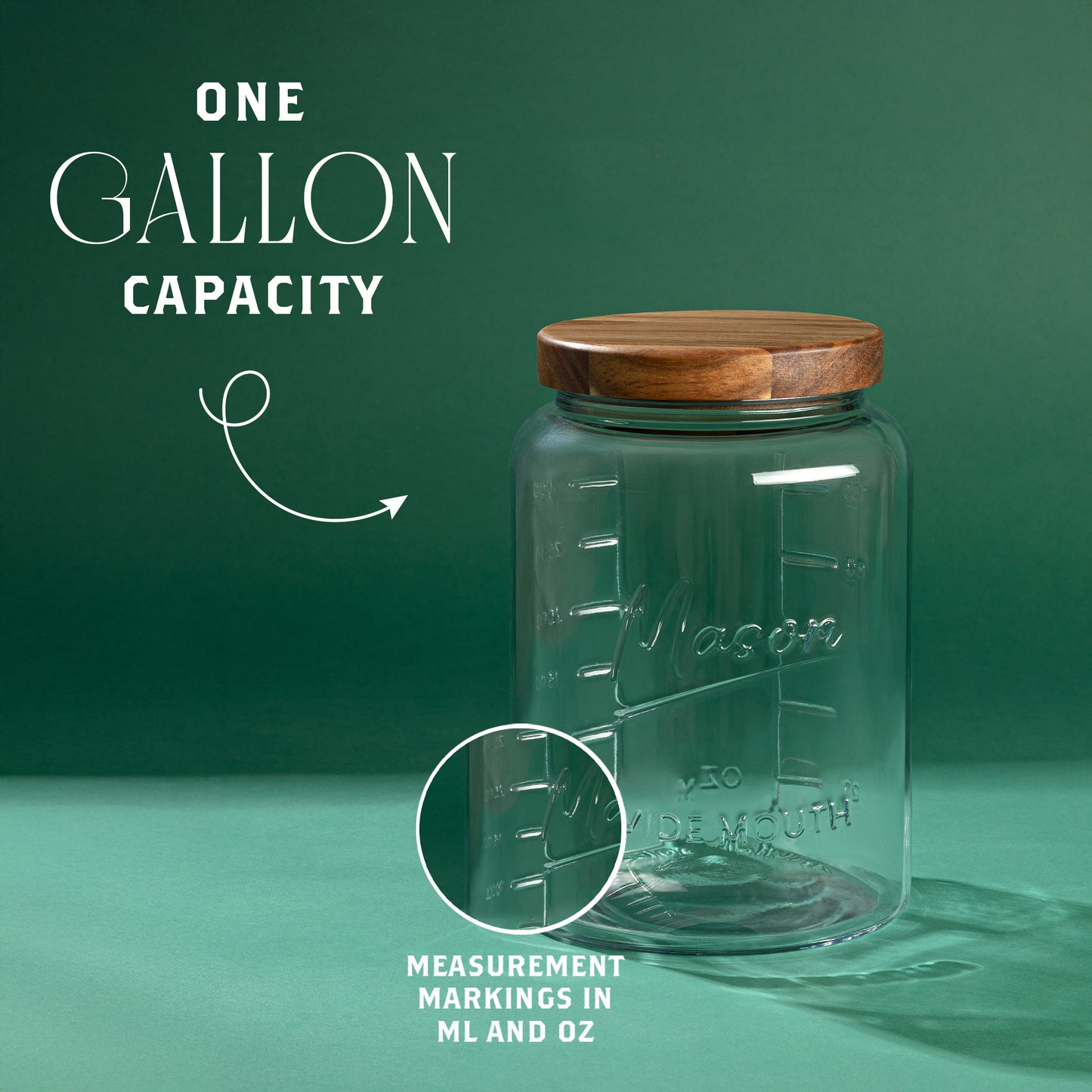 1 Gallon Mason Jar - Mason Logo - Wood Top