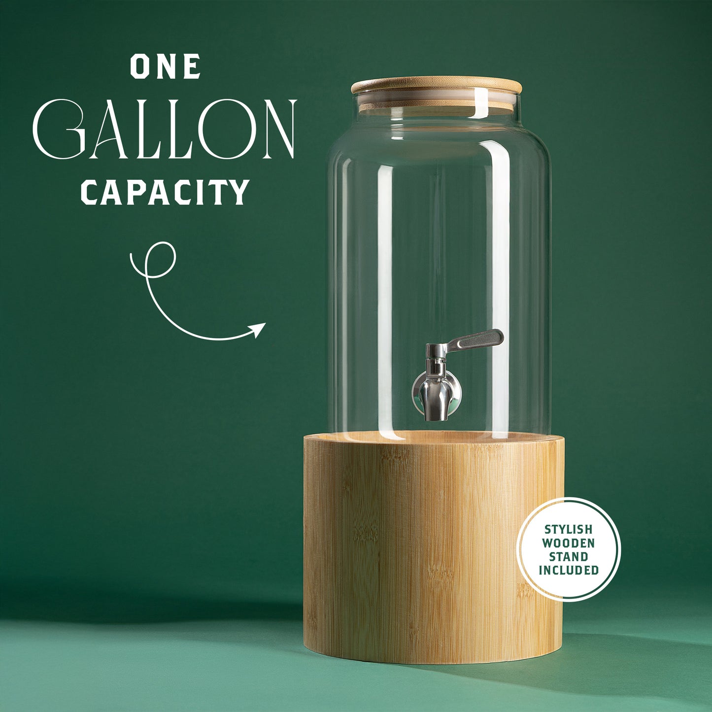 Modern glass dispenser bamboo stand detail