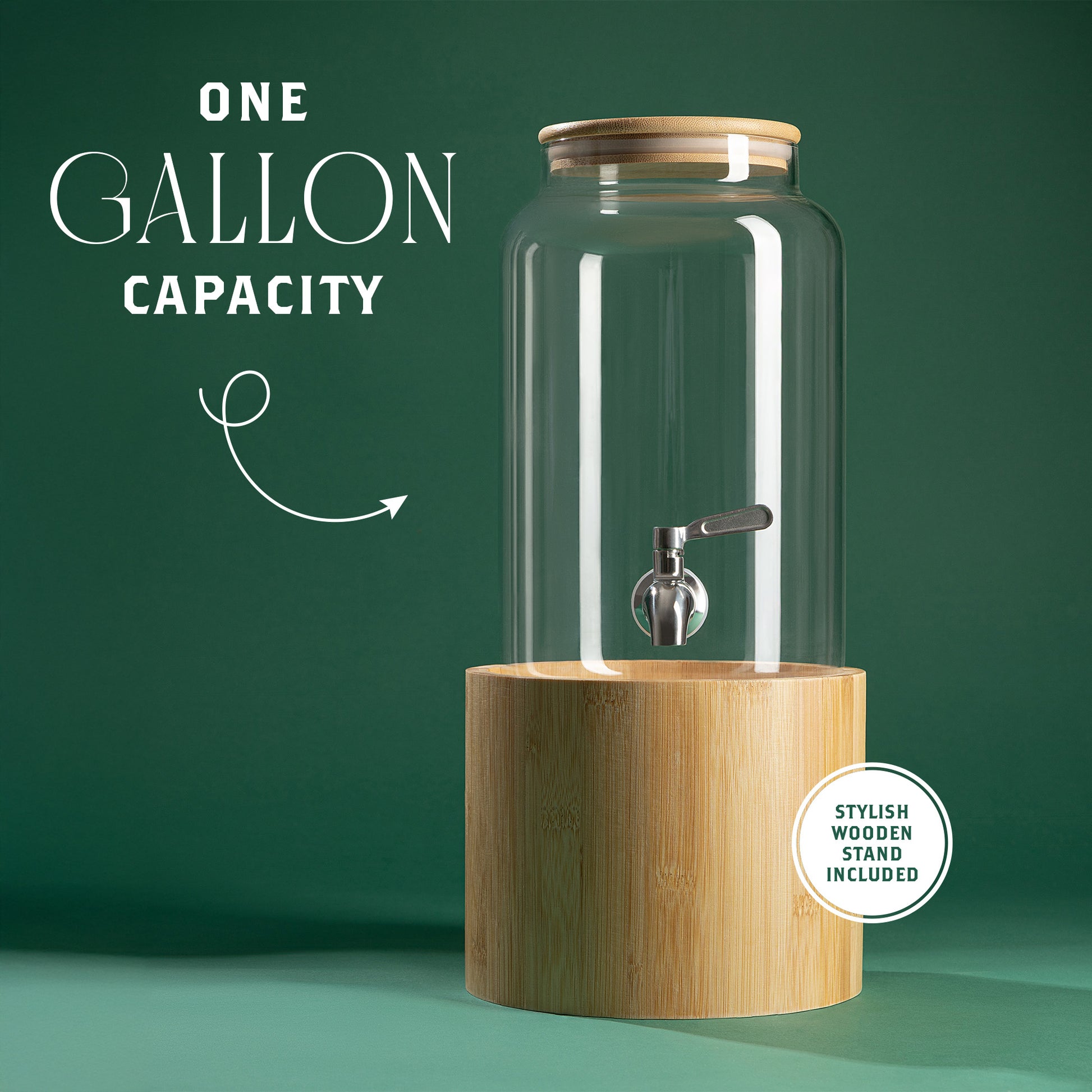 Modern glass dispenser bamboo stand detail