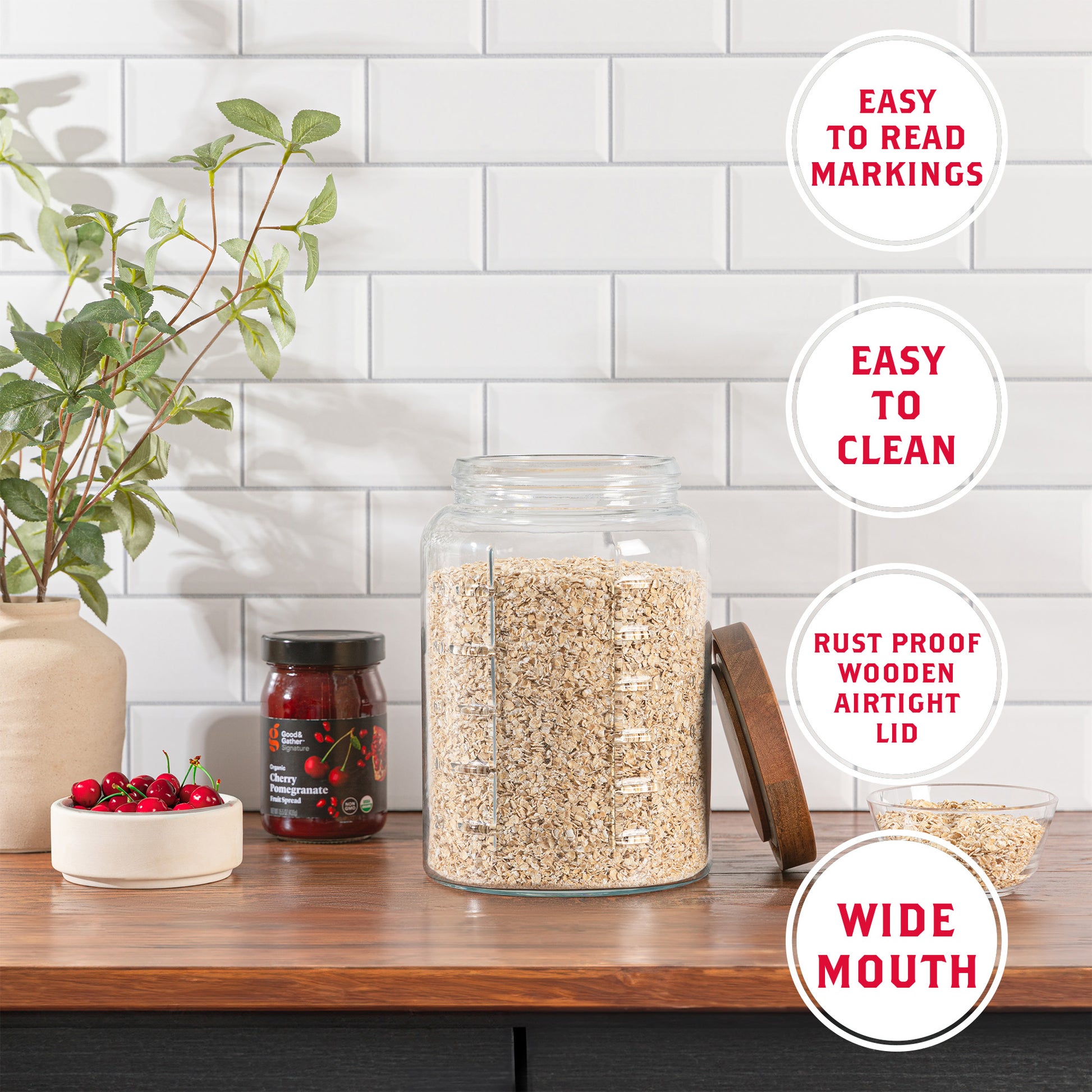 Mason logo jar with wood lid, view 7