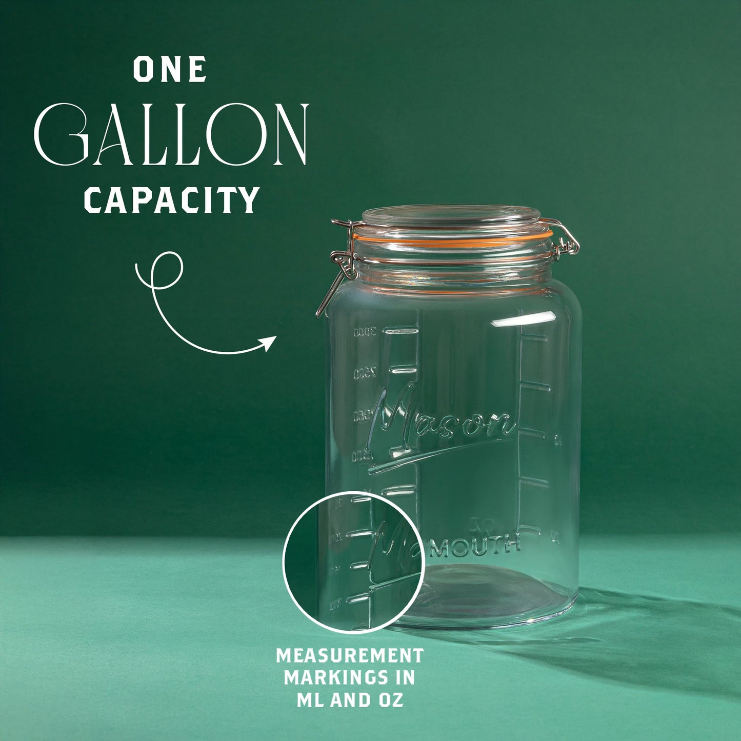 1 Gallon Mason Jar - Mason Logo - Swing Top