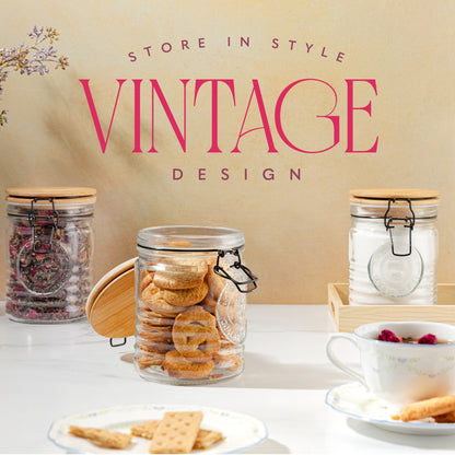 Glass Storage Jar Set of 3 - Bamboo Clasp Lids
