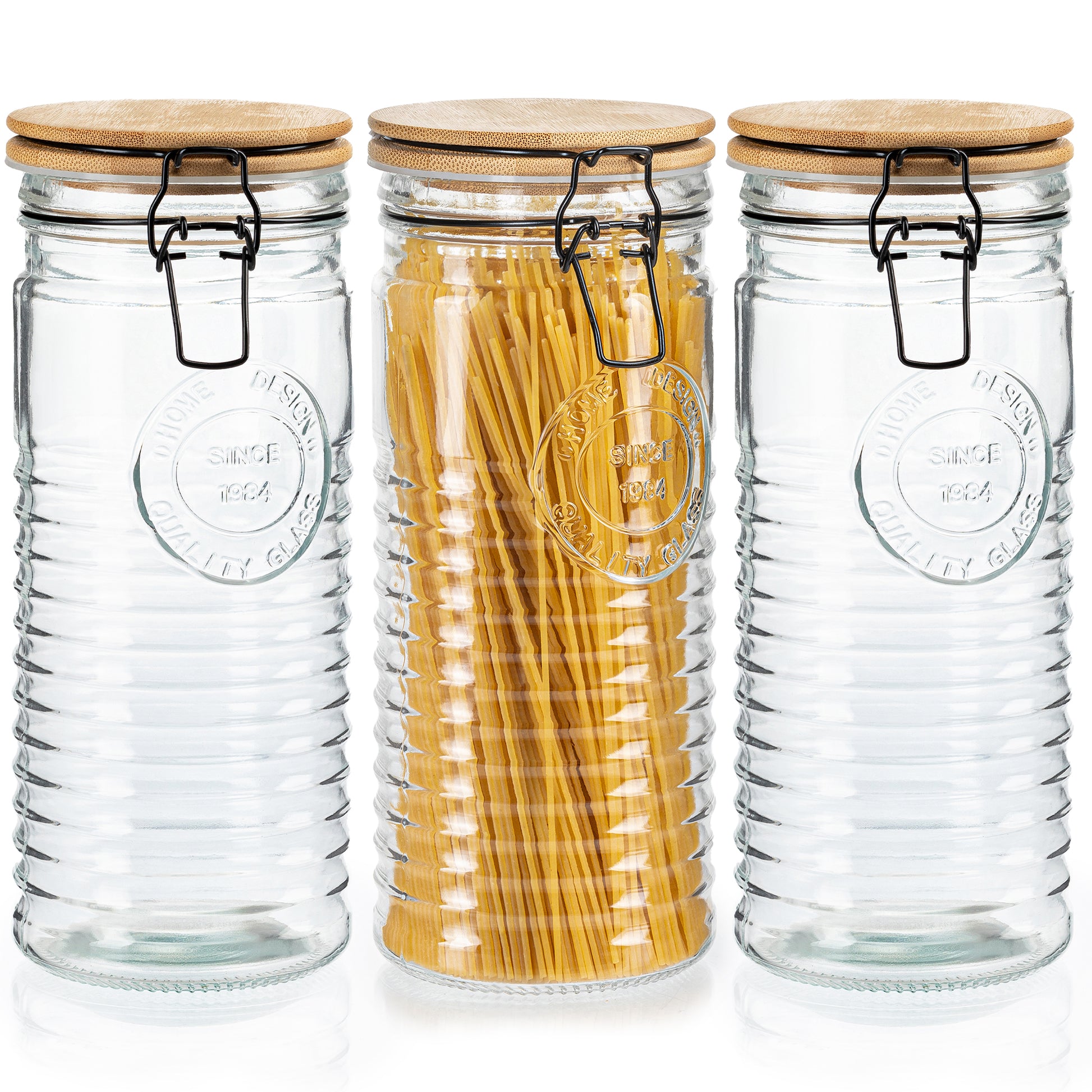 Glass storage jars with airtight lids, set of 3