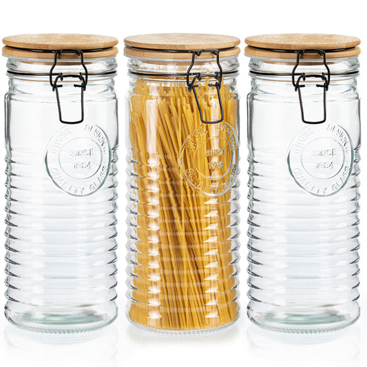 Glass Storage Jars with Airtight Lids – Set of 3 Mason Storage Containers for Cereal, Coffee & Rice
