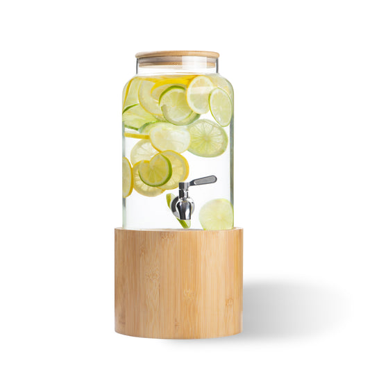 1 gallon borosilicate jar dispenser with bamboo stand