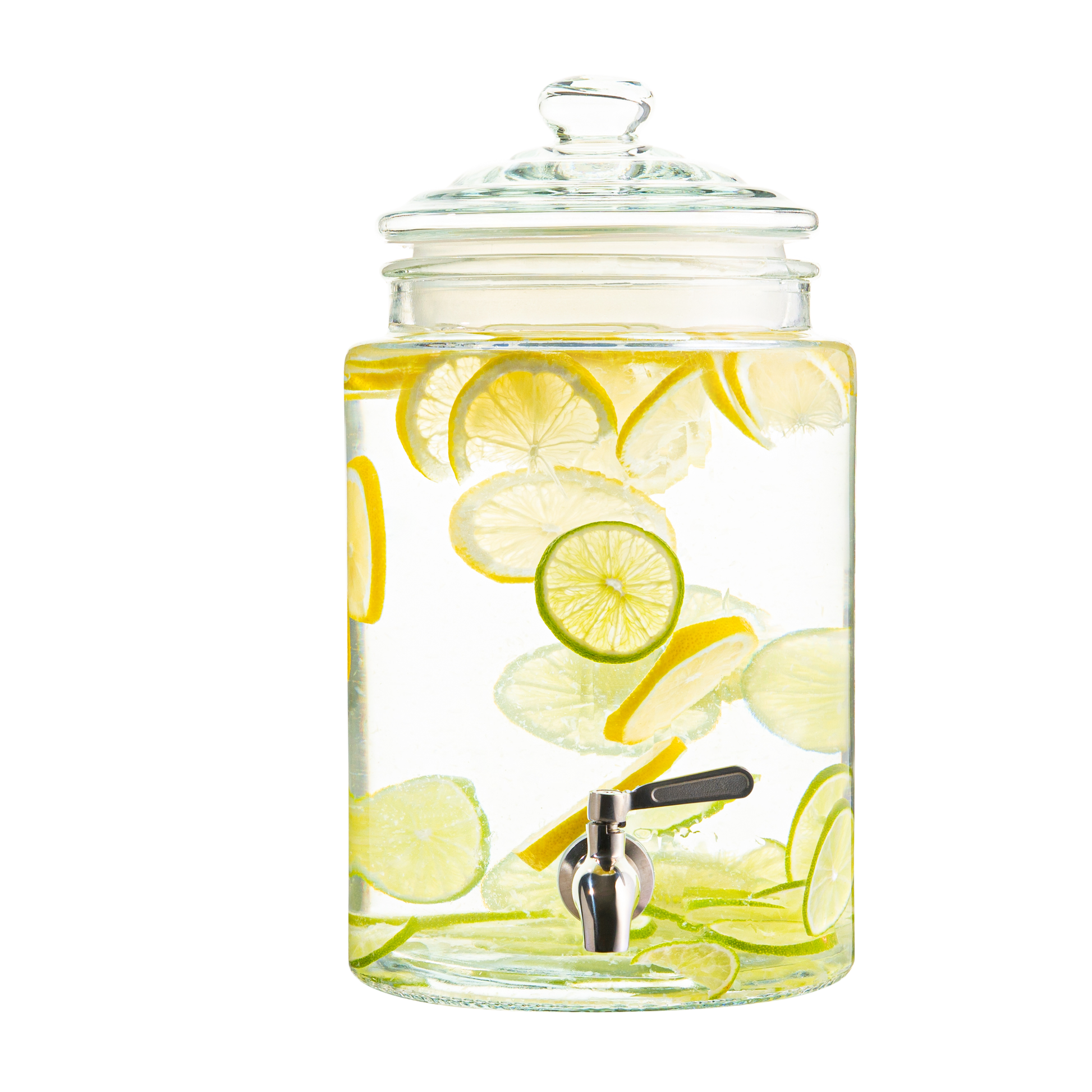 1.5 gallon round glass drink dispenser with stainless steel spigot