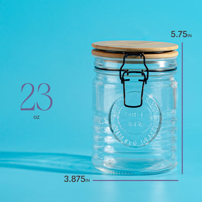 Glass Storage Jar Set of 3 - Bamboo Clasp Lids