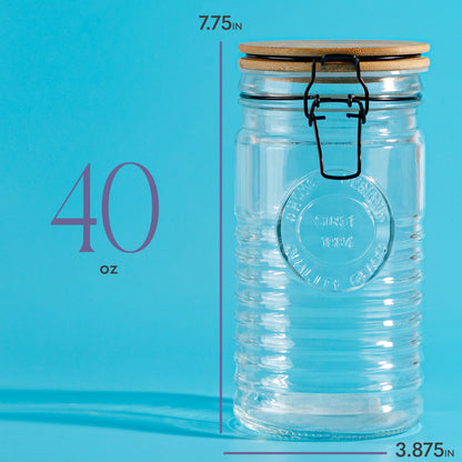 Glass Storage Jar Set of 3 - Bamboo Clasp Lids