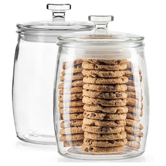 Half Gallon Glass Cookie Jars with Airtight Lids - Pack of 2 (64oz)