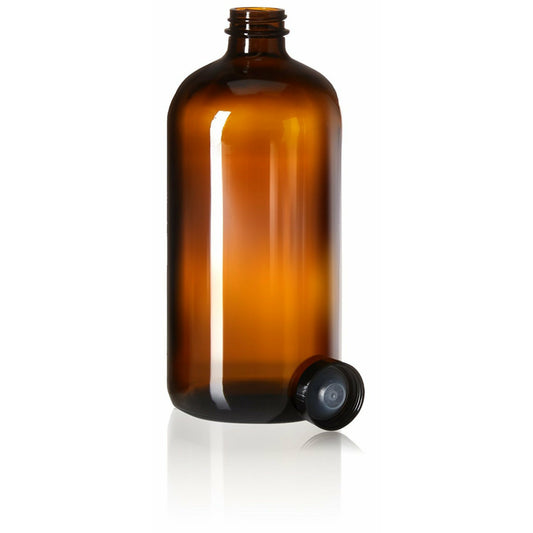 32 oz amber Boston round glass growler with cap