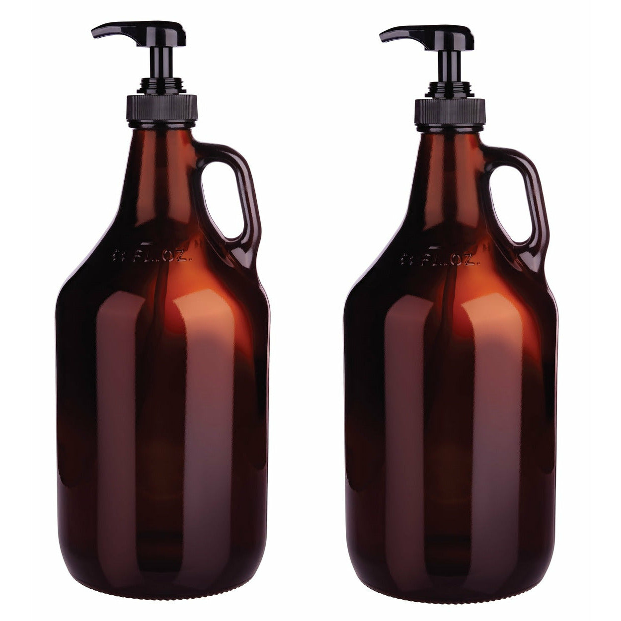 Half Gallon Amber Glass Pump Dispenser Bottle