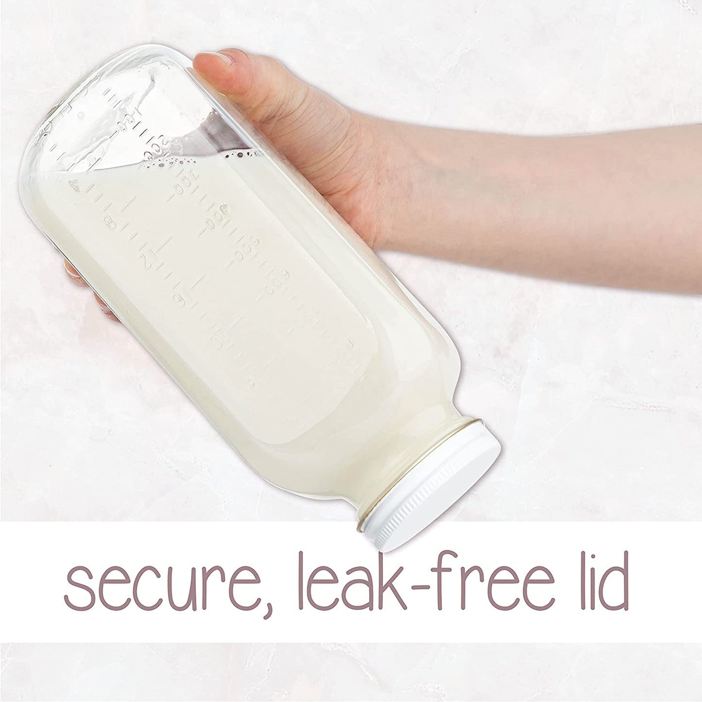 32oz Square Glass Milk Bottle with Metal Airtight Lids