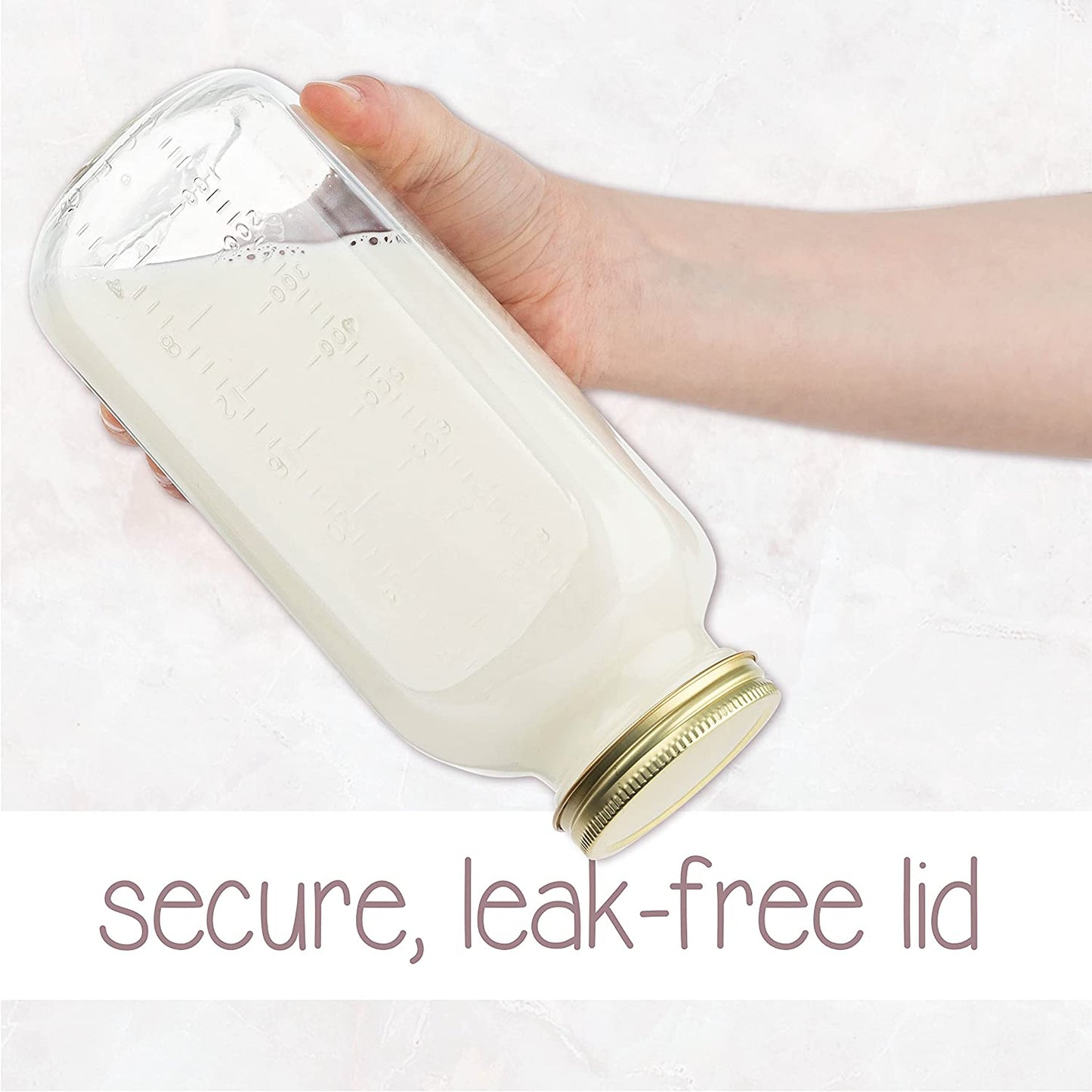 Square glass milk bottle with metal lid, view 4