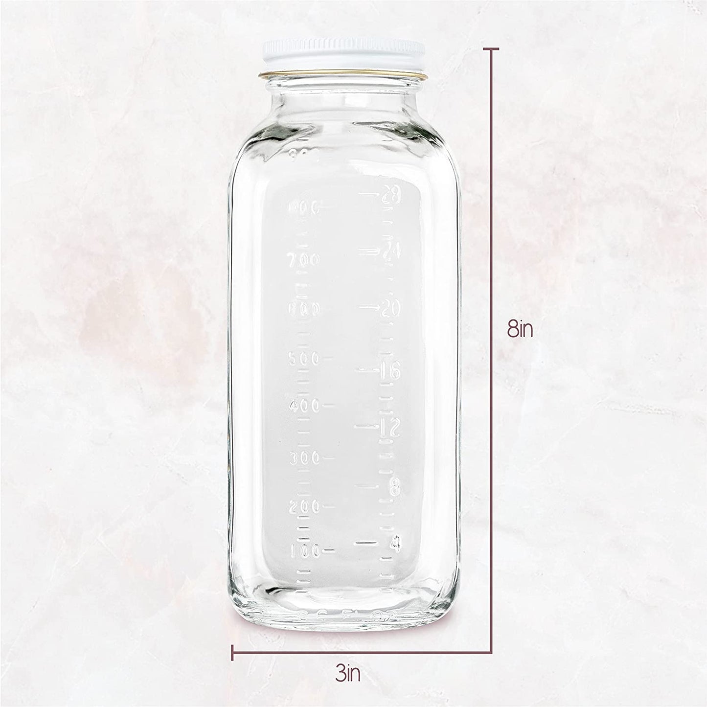 32oz Square Glass Milk Bottle with Metal Airtight Lids