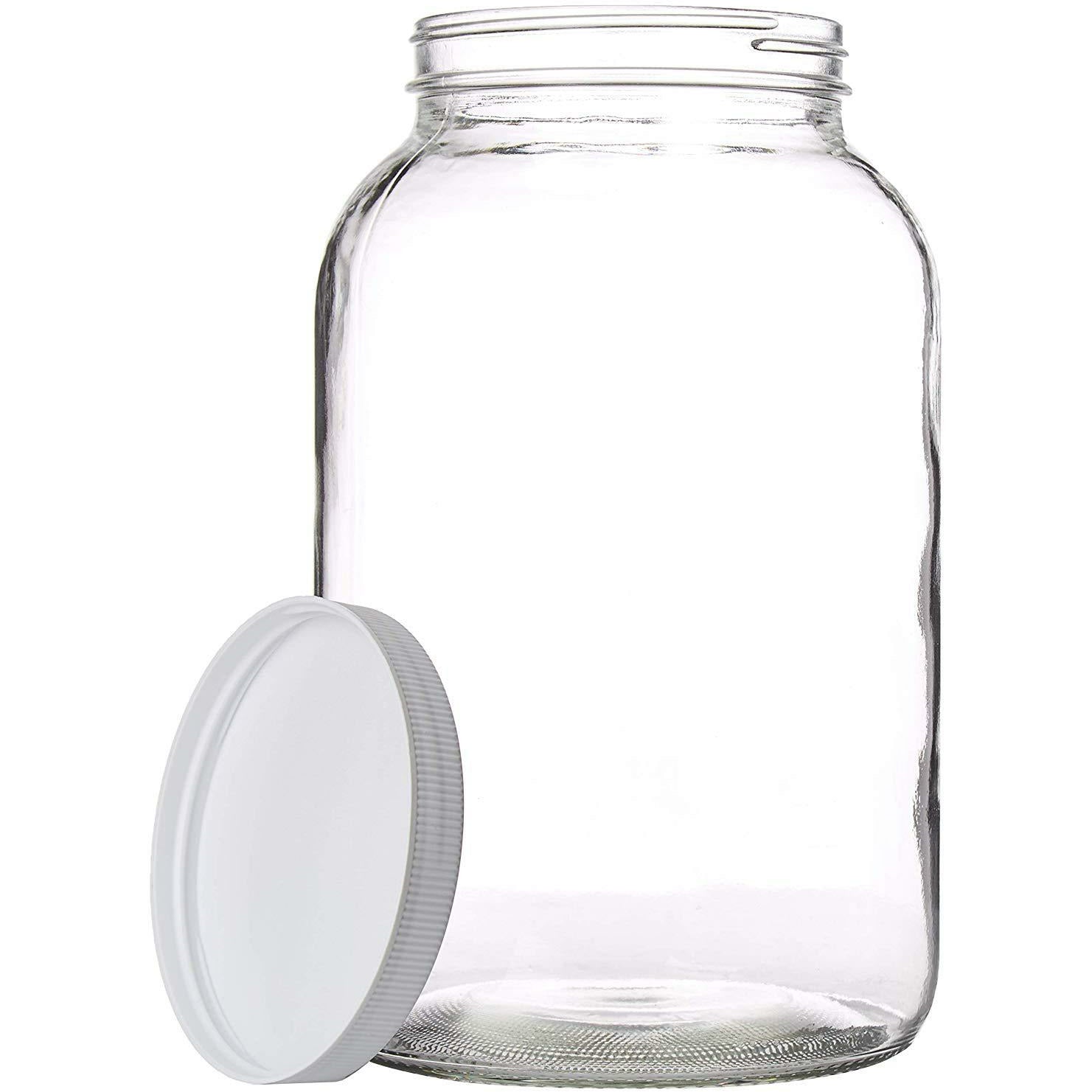 2 Pack - 1 Gallon Mason Jar - Glass Jar Wide Mouth with Airtight Foam Lined Plastic Lid - Safe Mason Jar for Fermenting Kombucha Kefir - Pickling